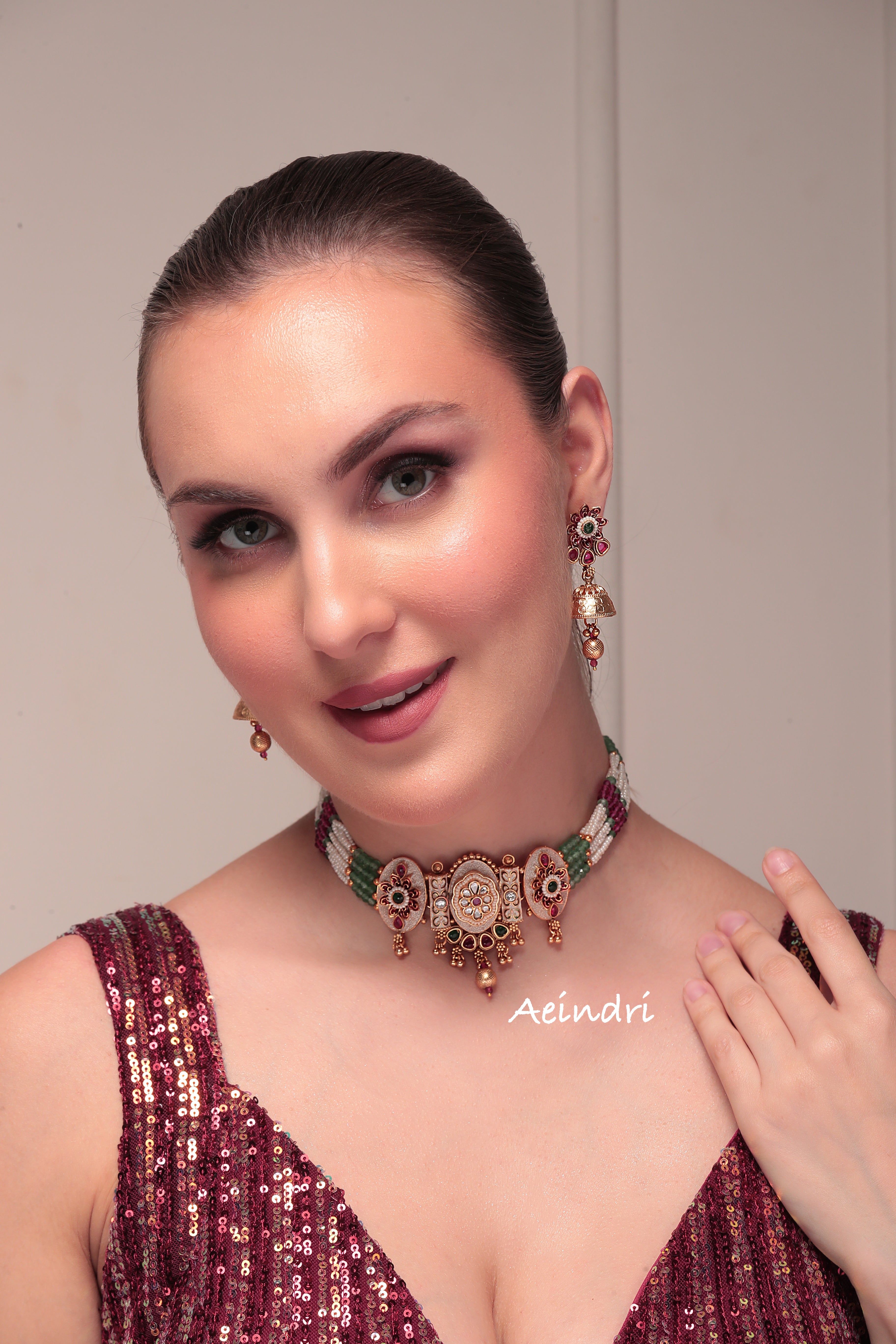 Aeindri Heritage Kundan & Beaded Choker Set
