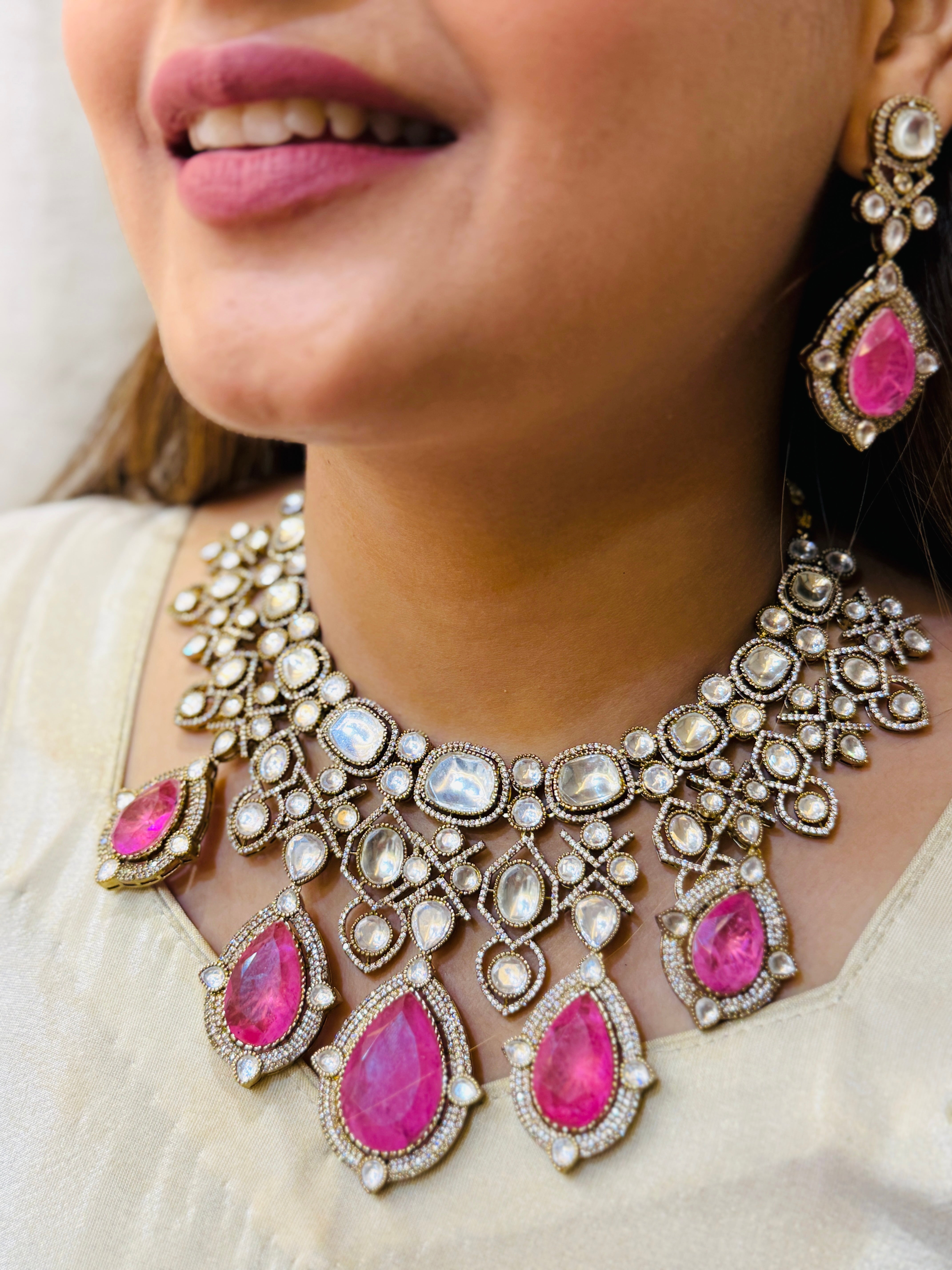 Grand Royal Victorian Chandelier Drop Neckpiece - Pink