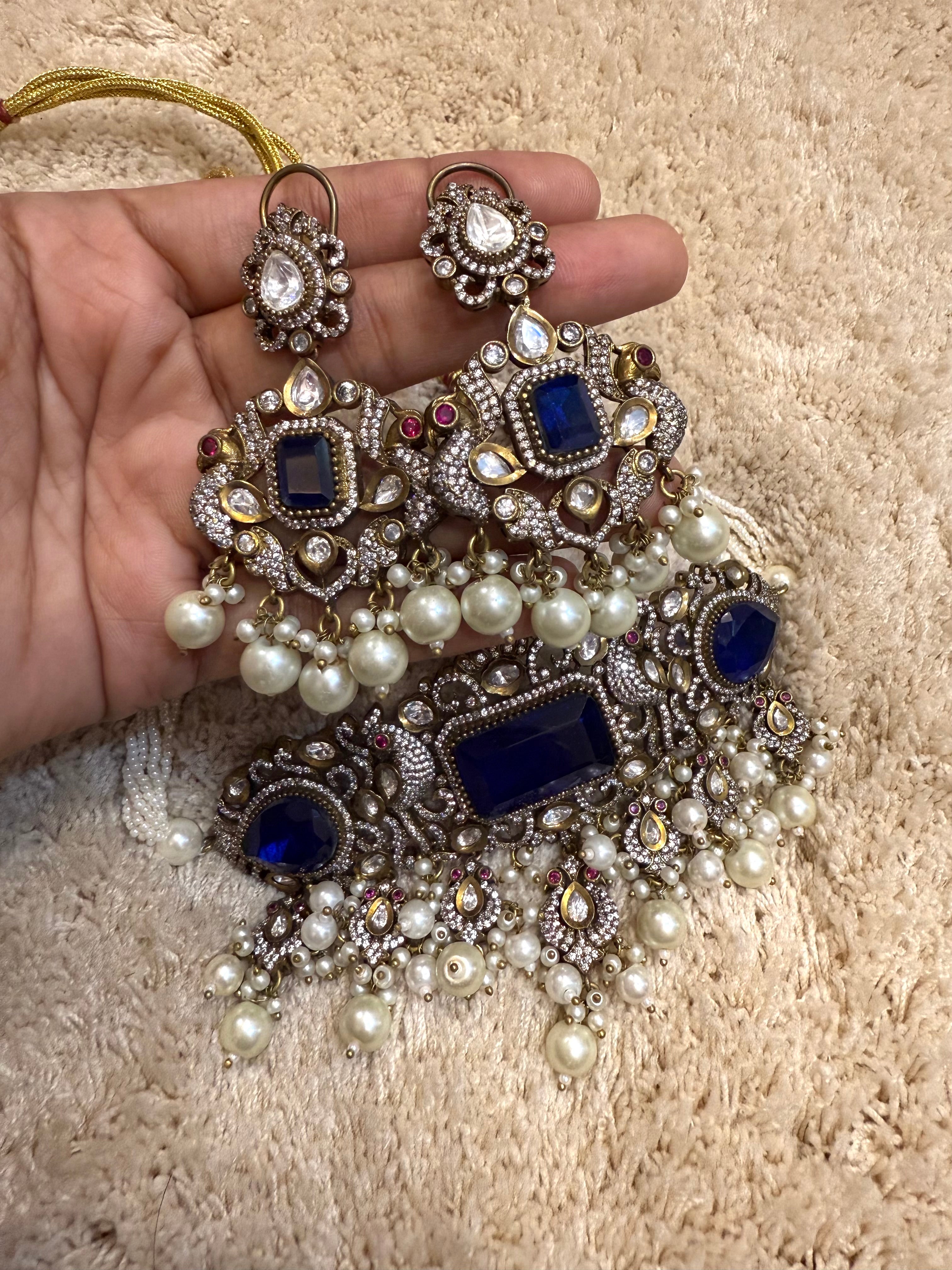 Blue Victorian Peacock Choker Necklace