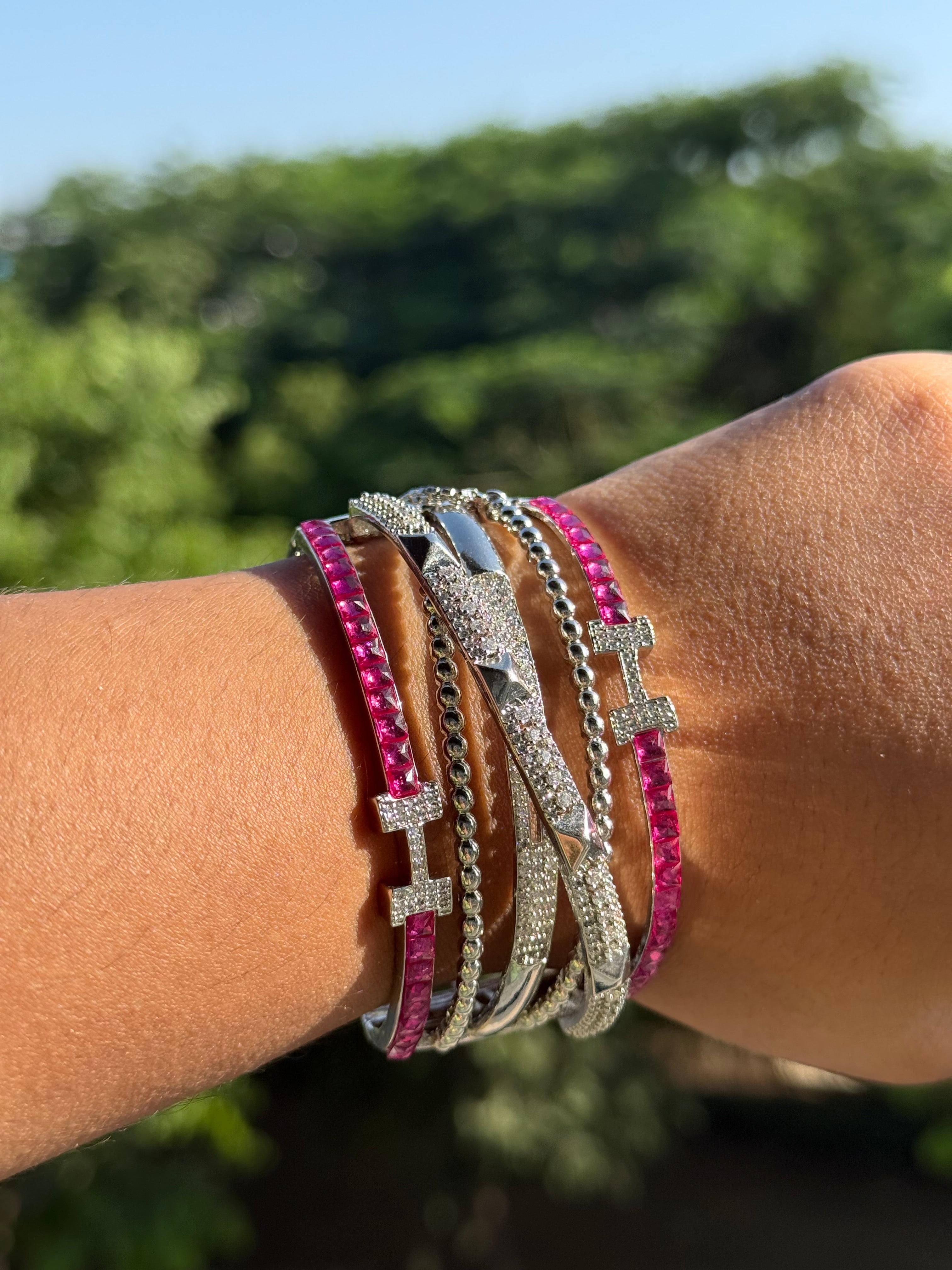 Pink sliver plated bangle