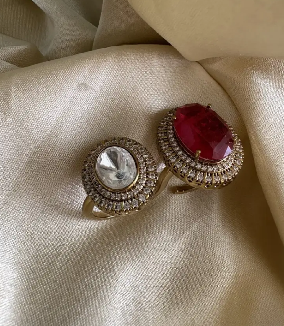 Polki Double Finger Ring