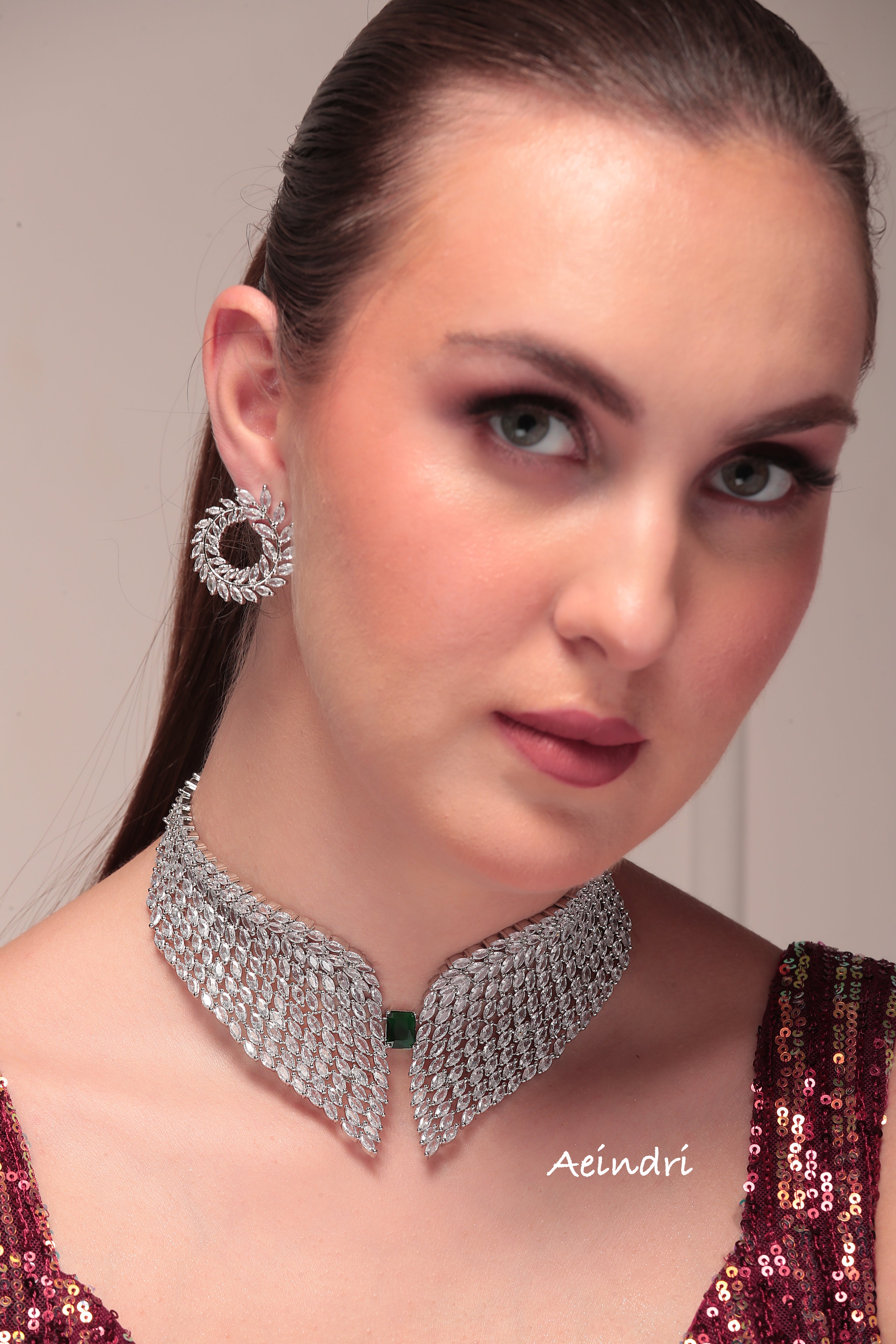 Angel american diamond necklace set - Green