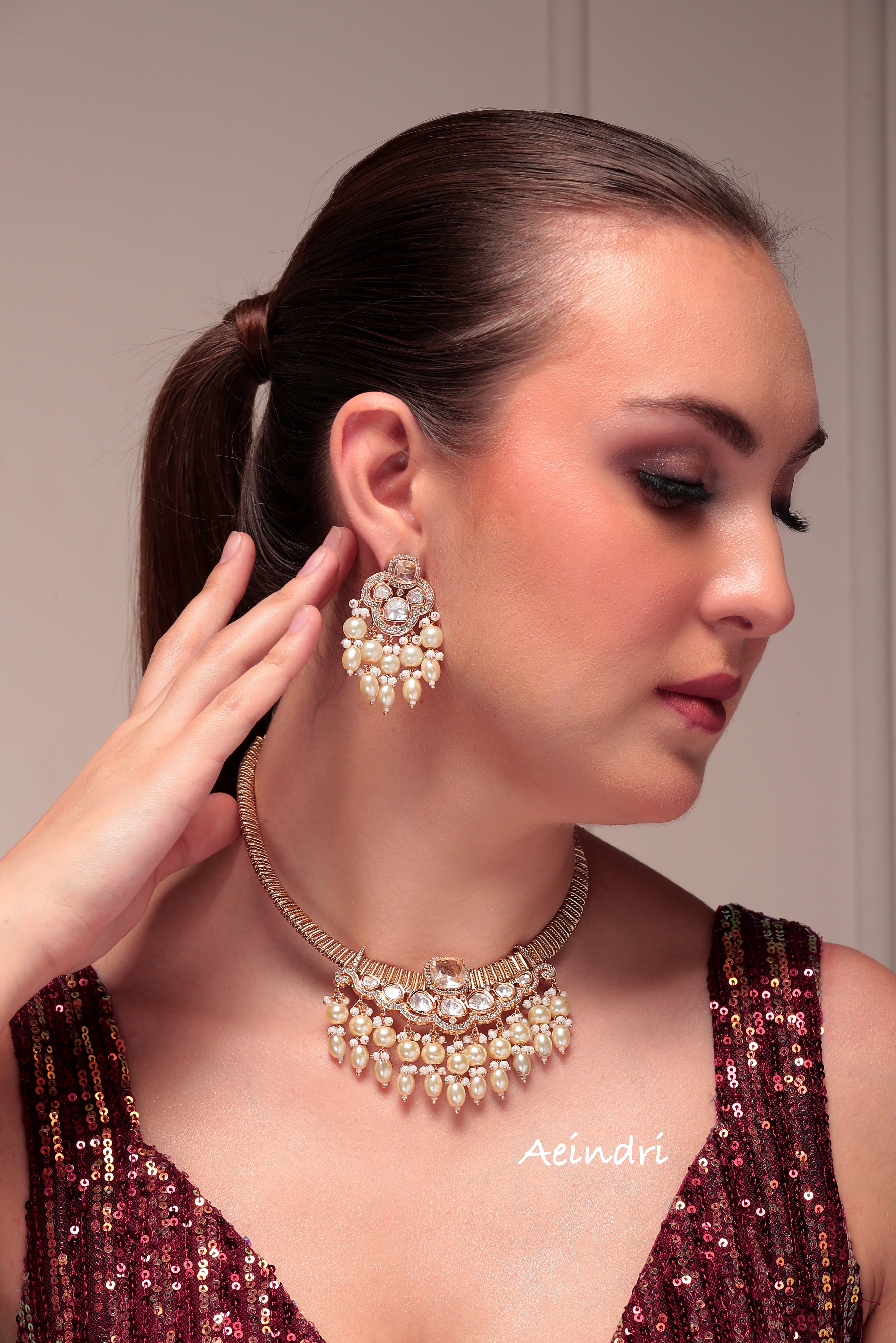 Aeindri Classic Kundan & Pearl Choker Set