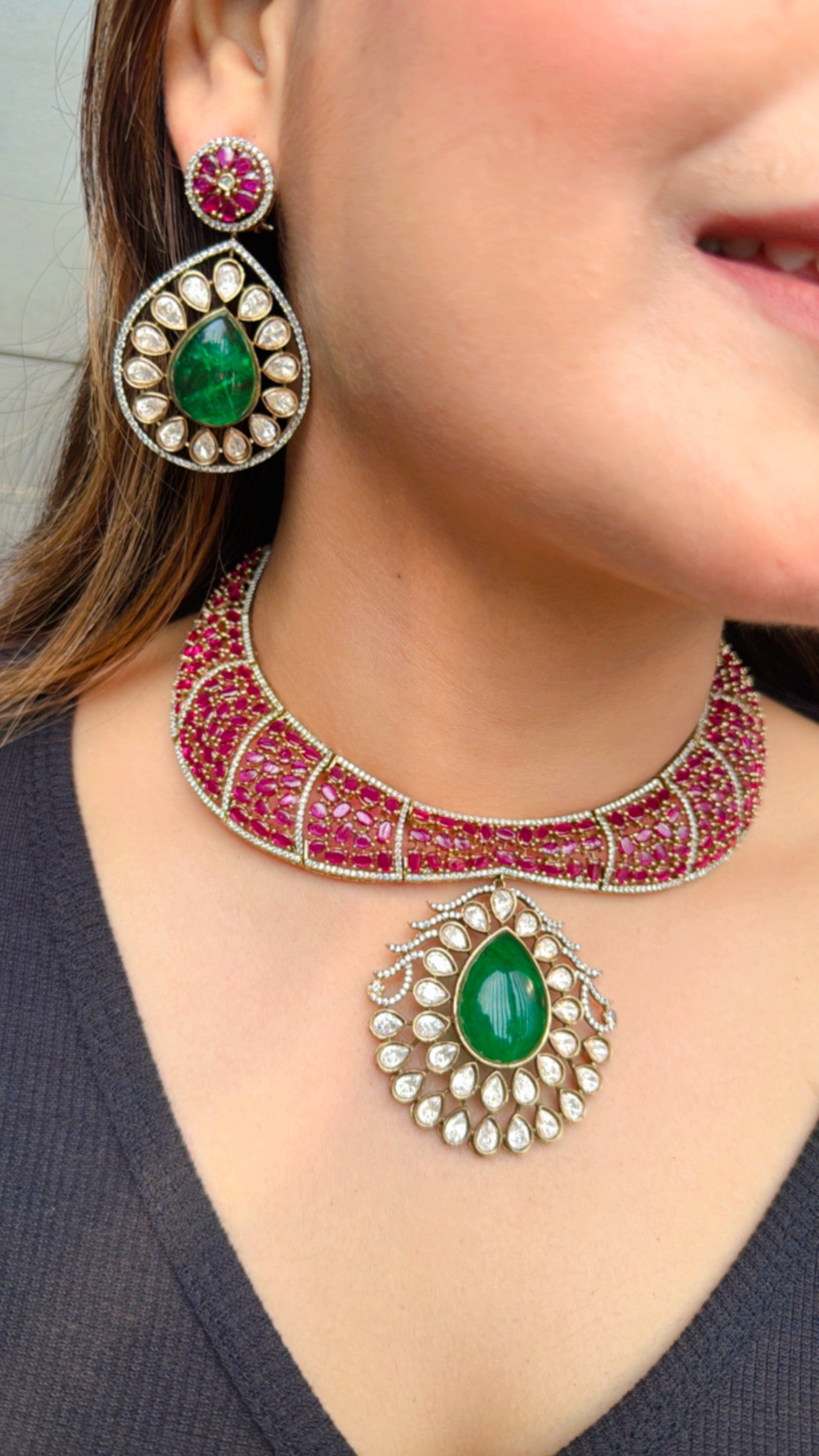 Designer Fine Moissanite Polki Ruby Emerald Choker Kundan Diamond Necklace Sabyasachi Jewelry Choker Premium Indian Bridal Jadau Jewelry