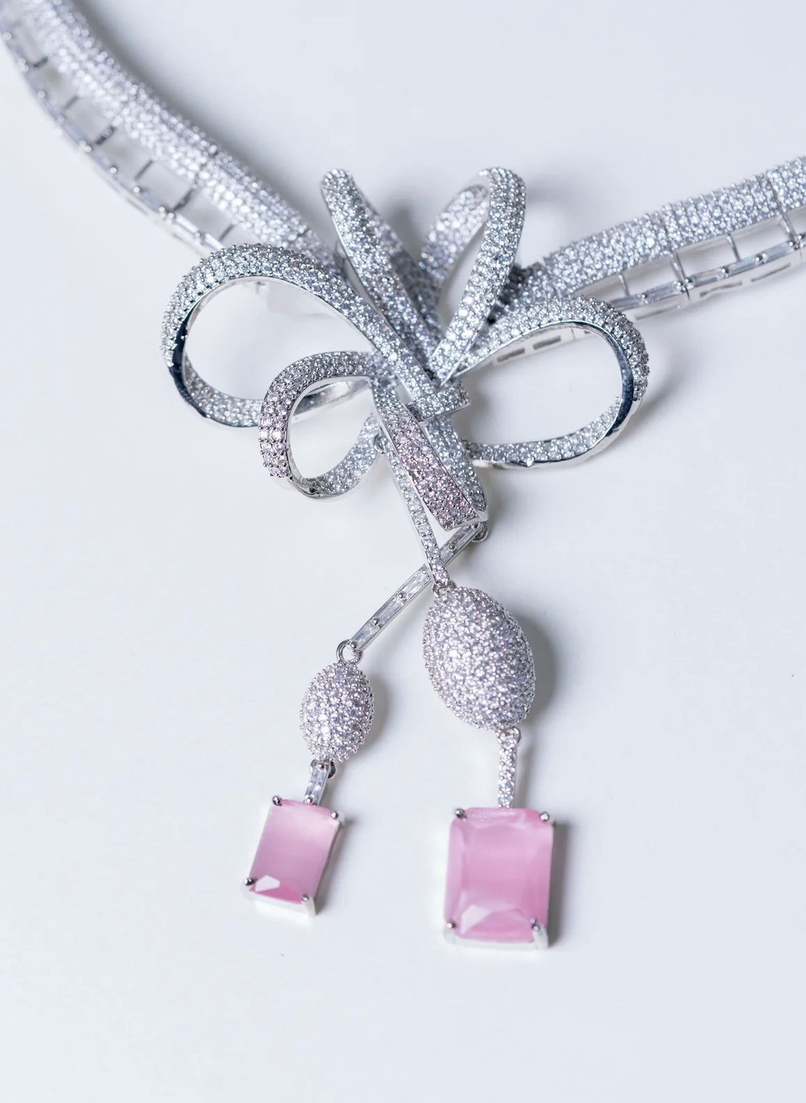 Italian Artistic Pink Stone American Diamonds Zirconia Designer Necklace