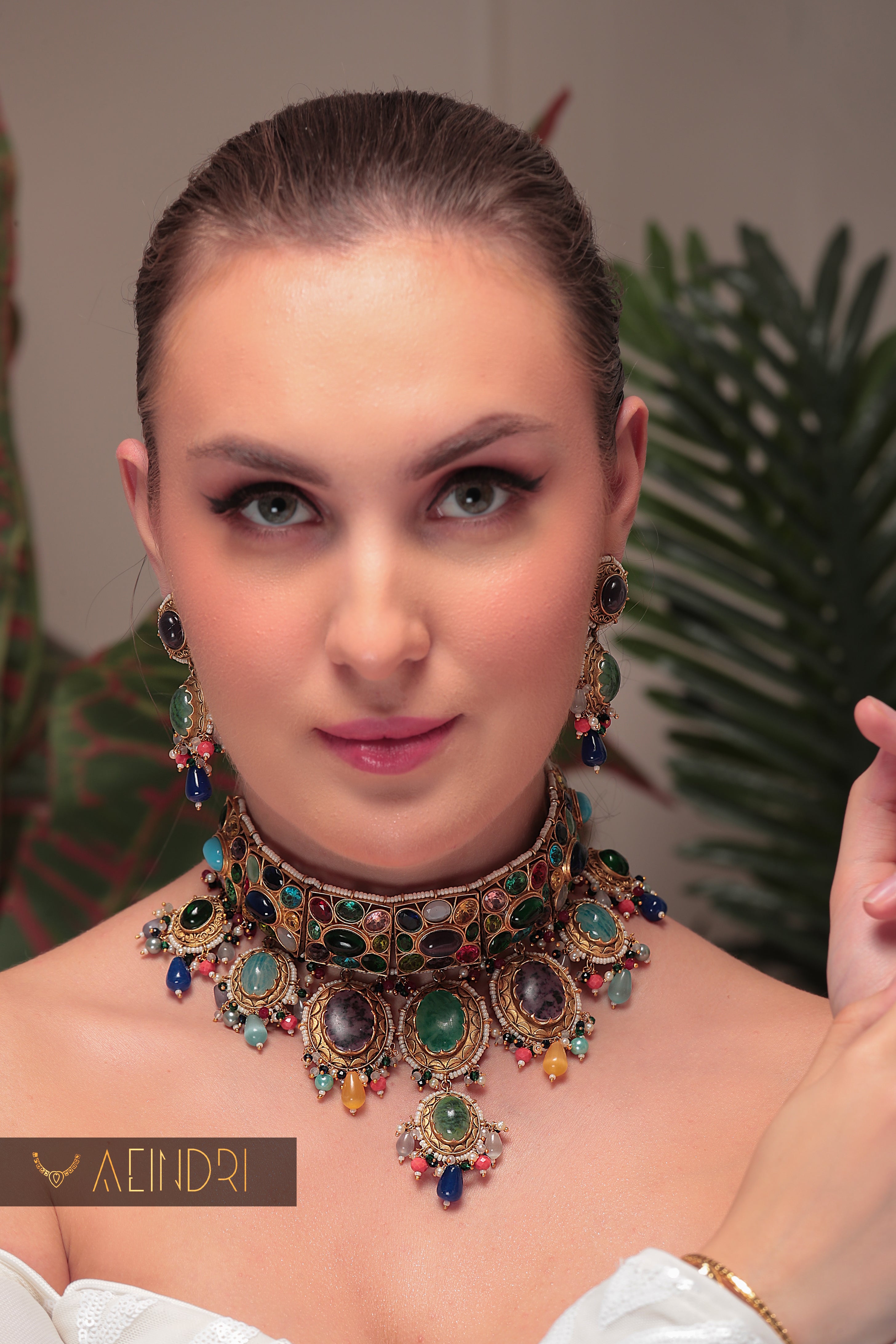 Regal Multicolor Kundan & Stonework Choker Set – Aeindri Premium Collection