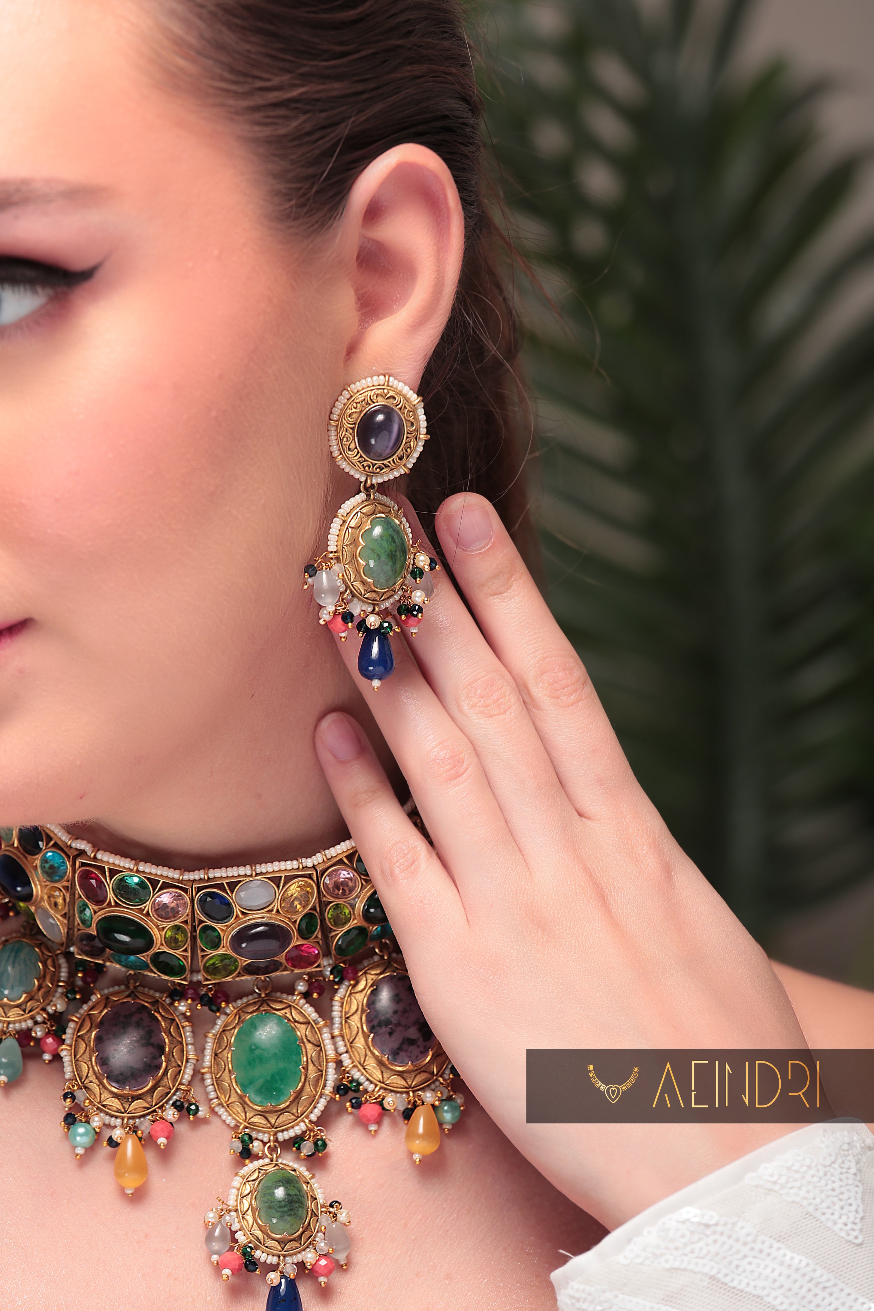 Regal Multicolor Kundan & Stonework Choker Set – Aeindri Premium Collection