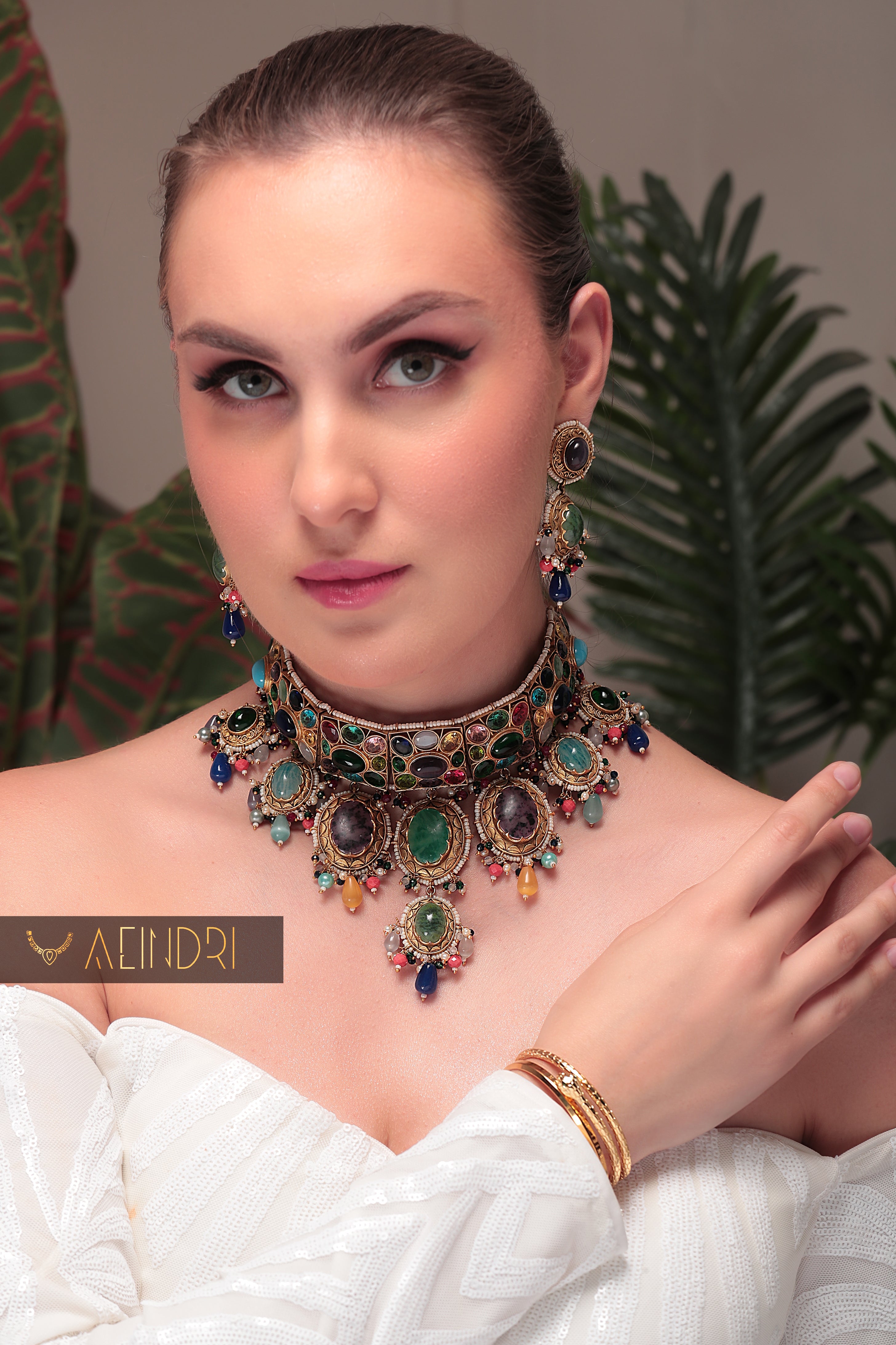 Regal Multicolor Kundan & Stonework Choker Set – Aeindri Premium Collection