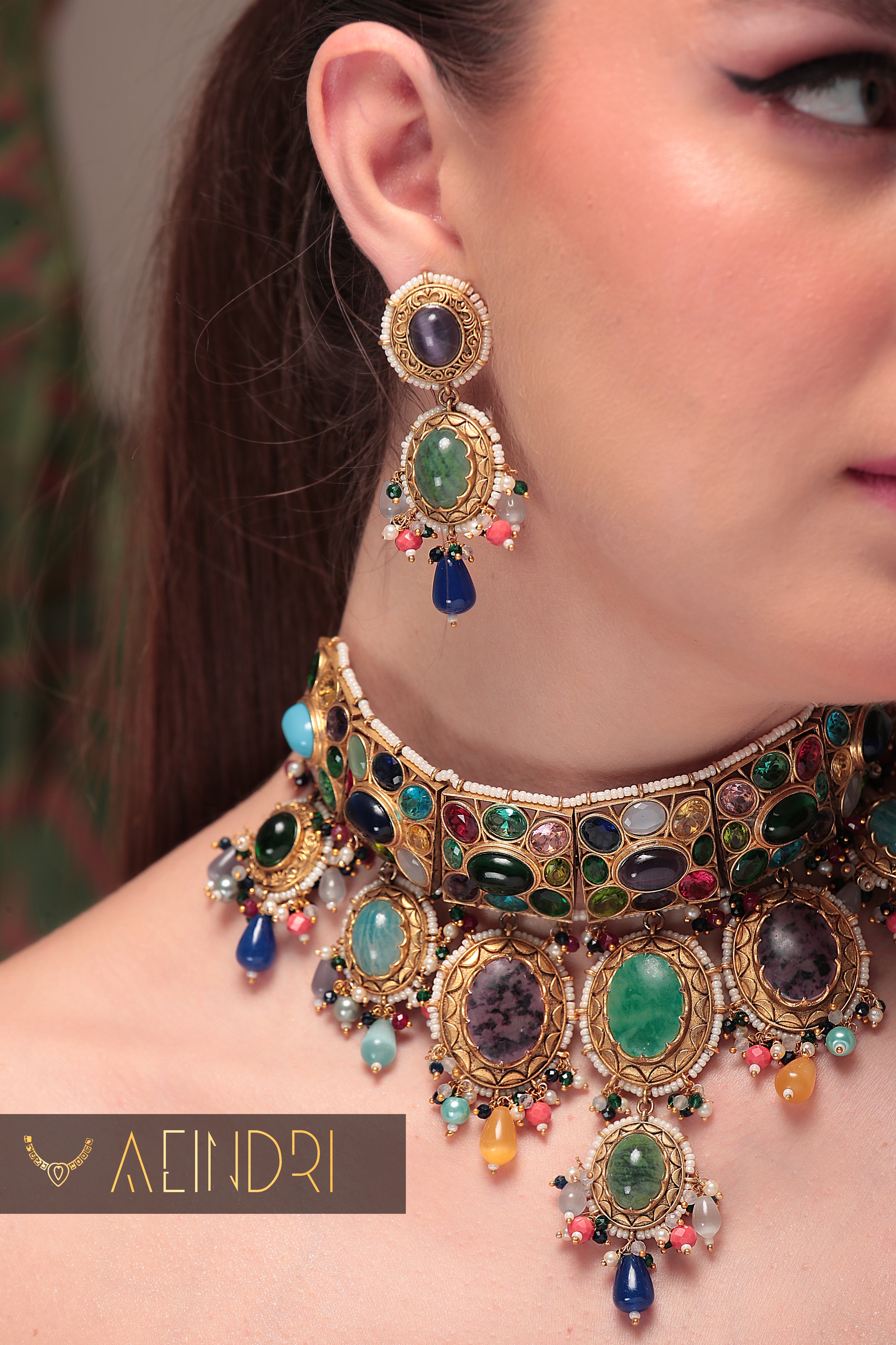 Regal Multicolor Kundan & Stonework Choker Set – Aeindri Premium Collection