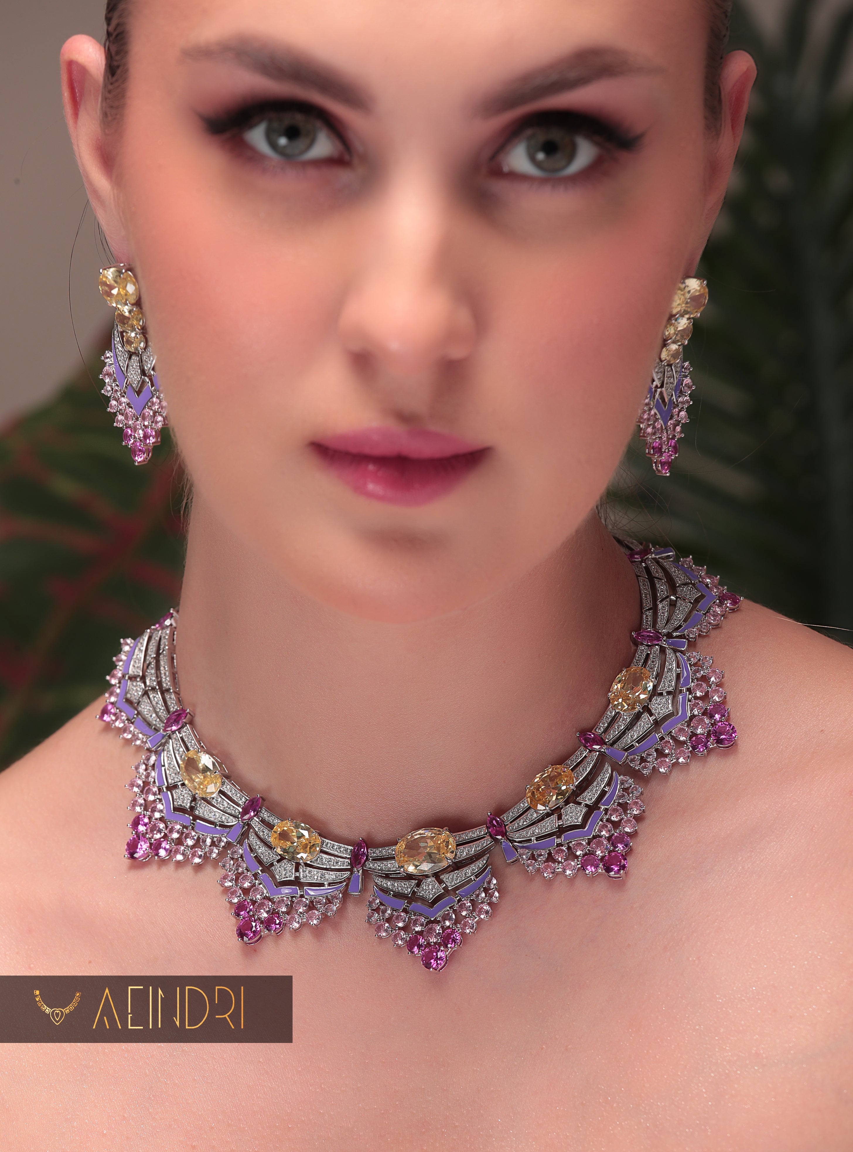 Aeindri High-Quality Diamond-Look Necklace & Earrings Set