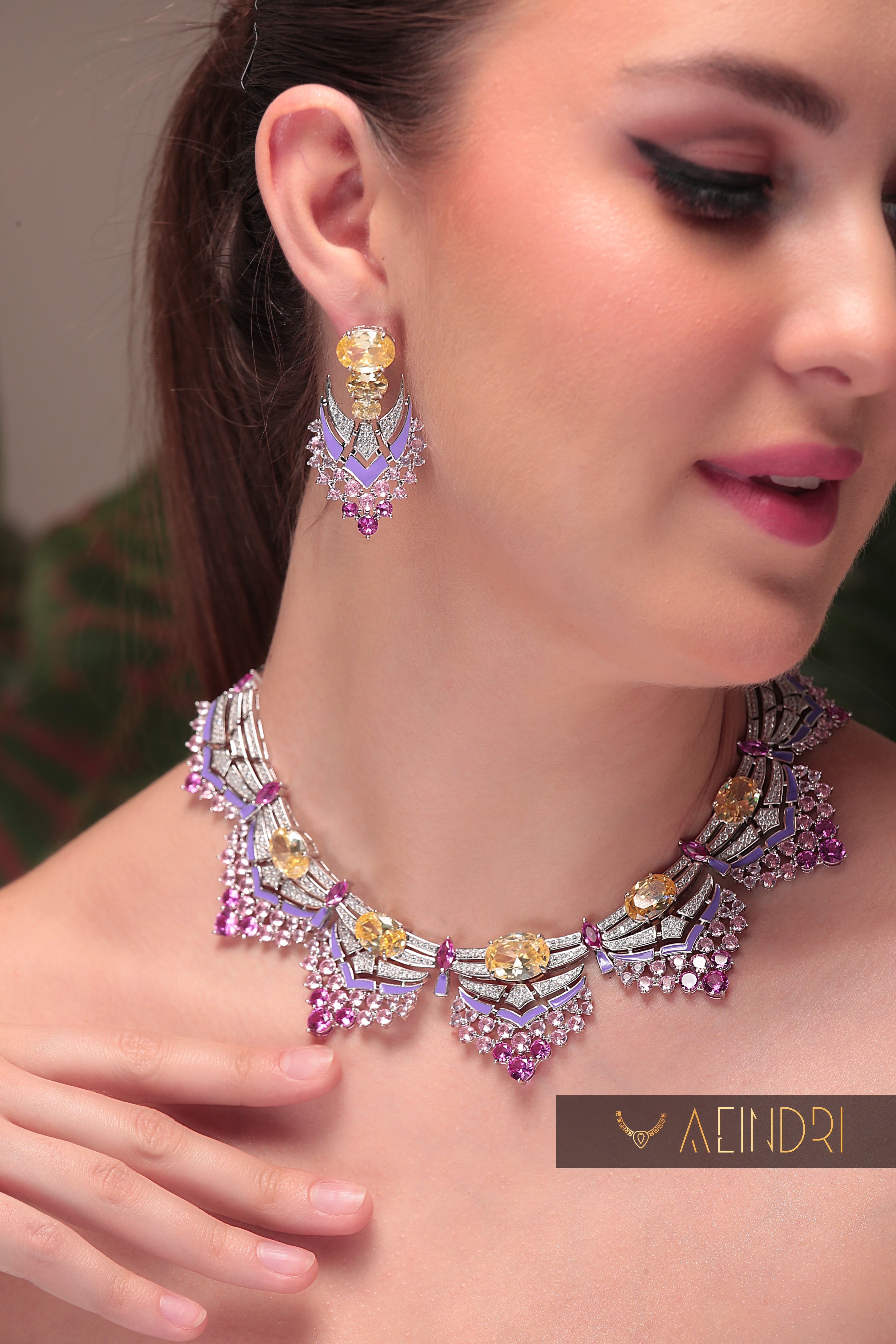 Aeindri High-Quality Diamond-Look Necklace & Earrings Set