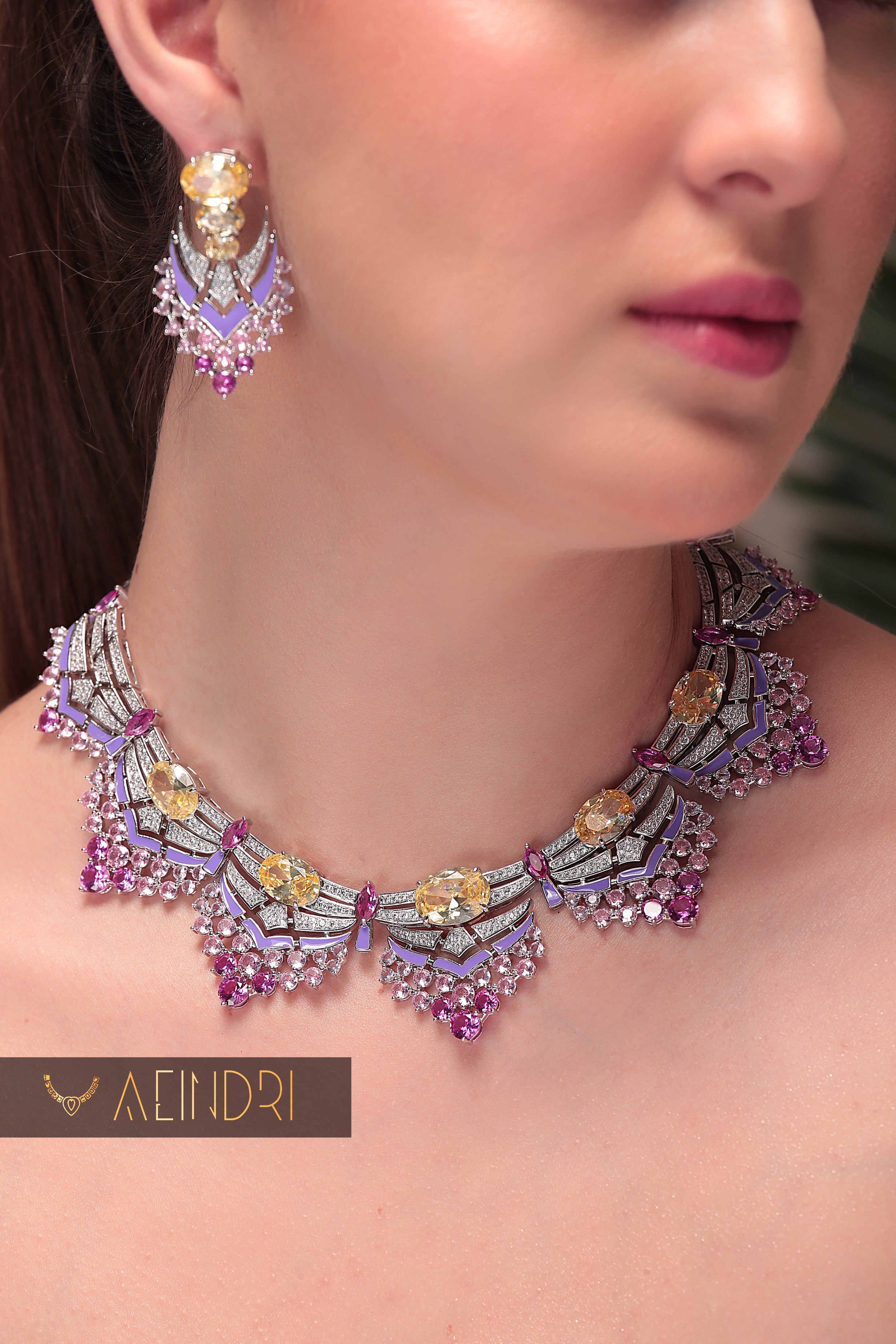 Aeindri High-Quality Diamond-Look Necklace & Earrings Set